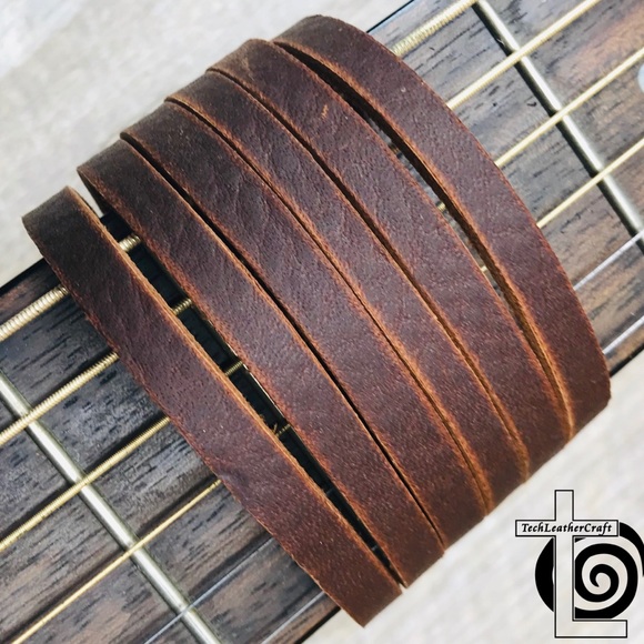 techleathercraft handmade Jewelry - 1.5 inch brown strappy leather cuff